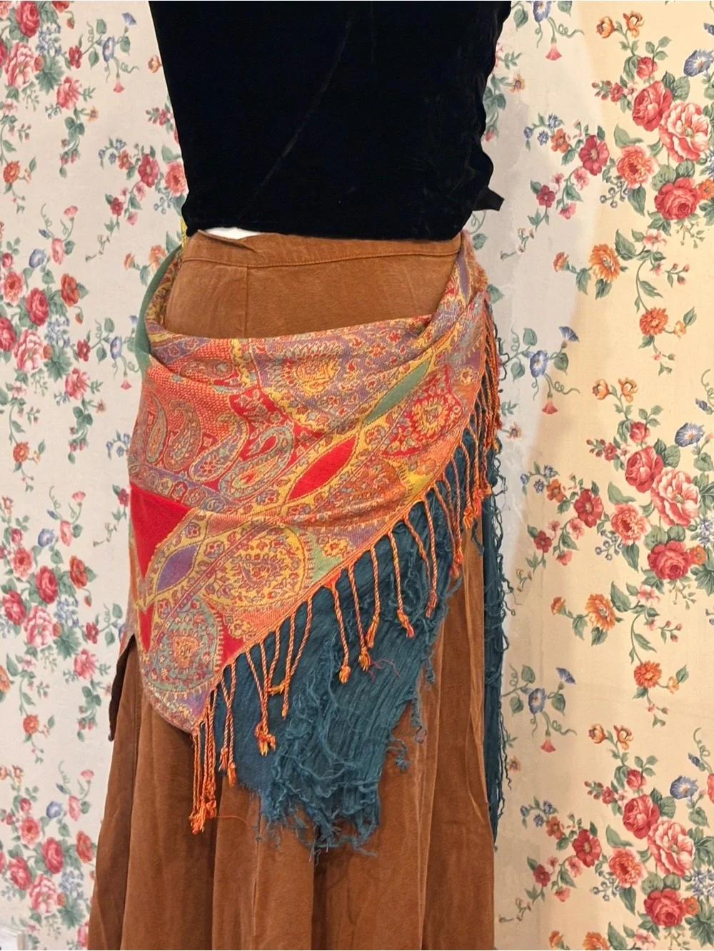 Paisley Fringe Hip Scarf Fortune Teller Pirate Renaissance Costume Wrap